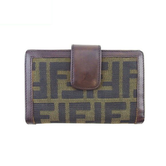 FENDI Gamaguchi Wallet Zucca Beige Canvas ~ Leather Authentic Used - Picture 1 of 10